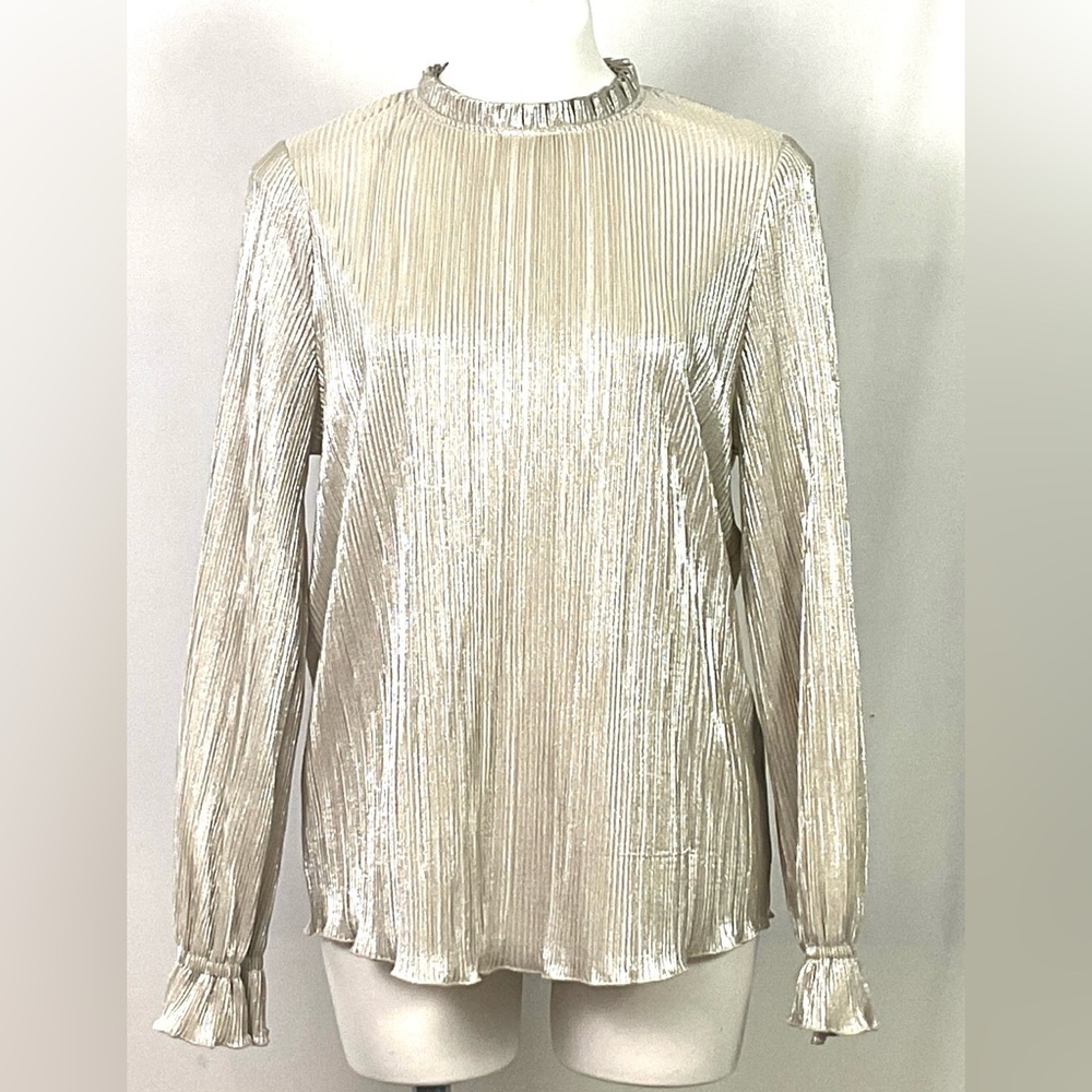 Adrianna Papell-find crystal pleated – silver glitter blouse – size L